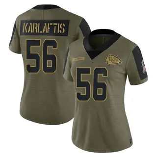 Kansas City Chiefs Women's George Karlaftis Limited 2021 Salute To Service Jersey - Olive